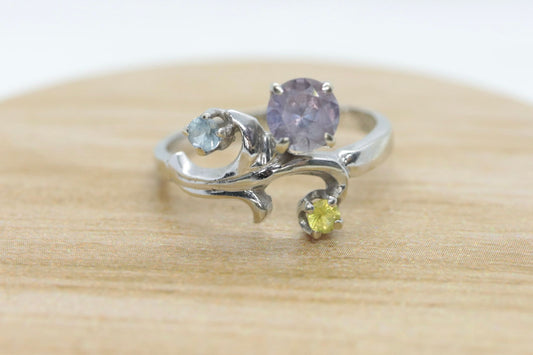 14k Blooming Flower and leaves ring. Multi gem Topaz flower ring.