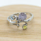 14k Blooming Flower and leaves ring. Multi gem Topaz flower ring.