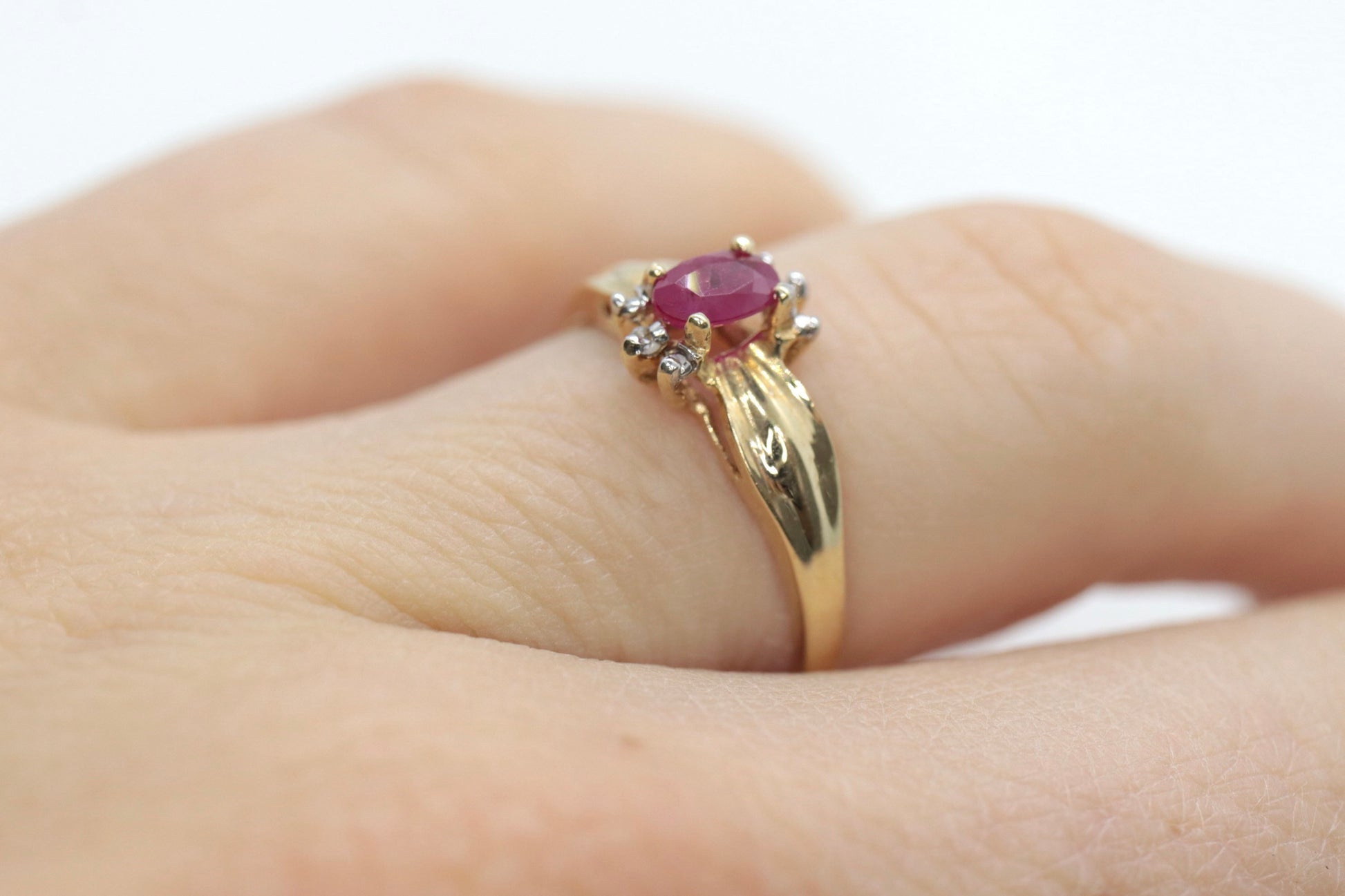 Vintage Ruby HALO Ring. 10k oval Ruby and Diamond Halo ring