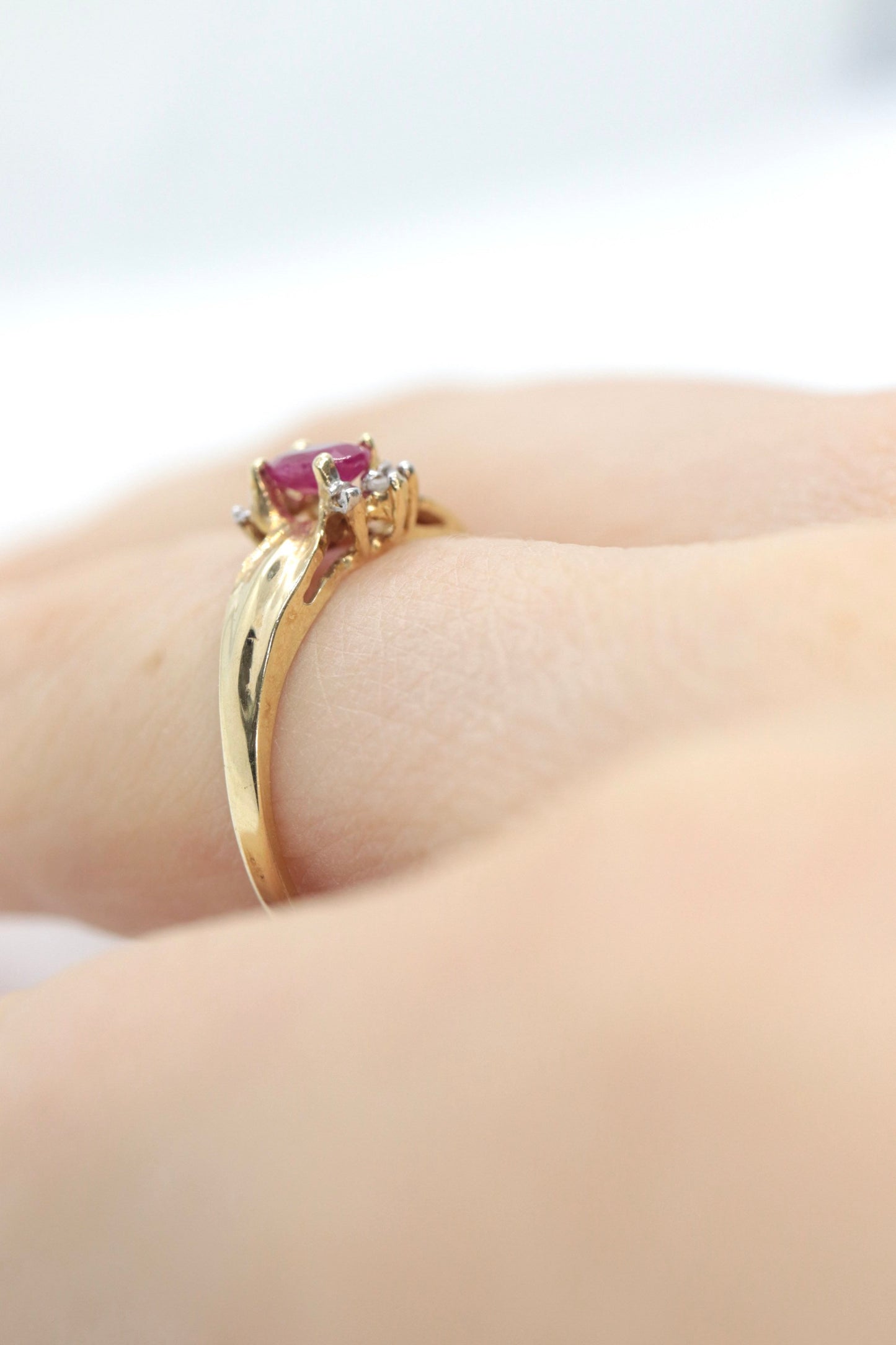 Vintage Ruby HALO Ring. 10k oval Ruby and Diamond Halo ring