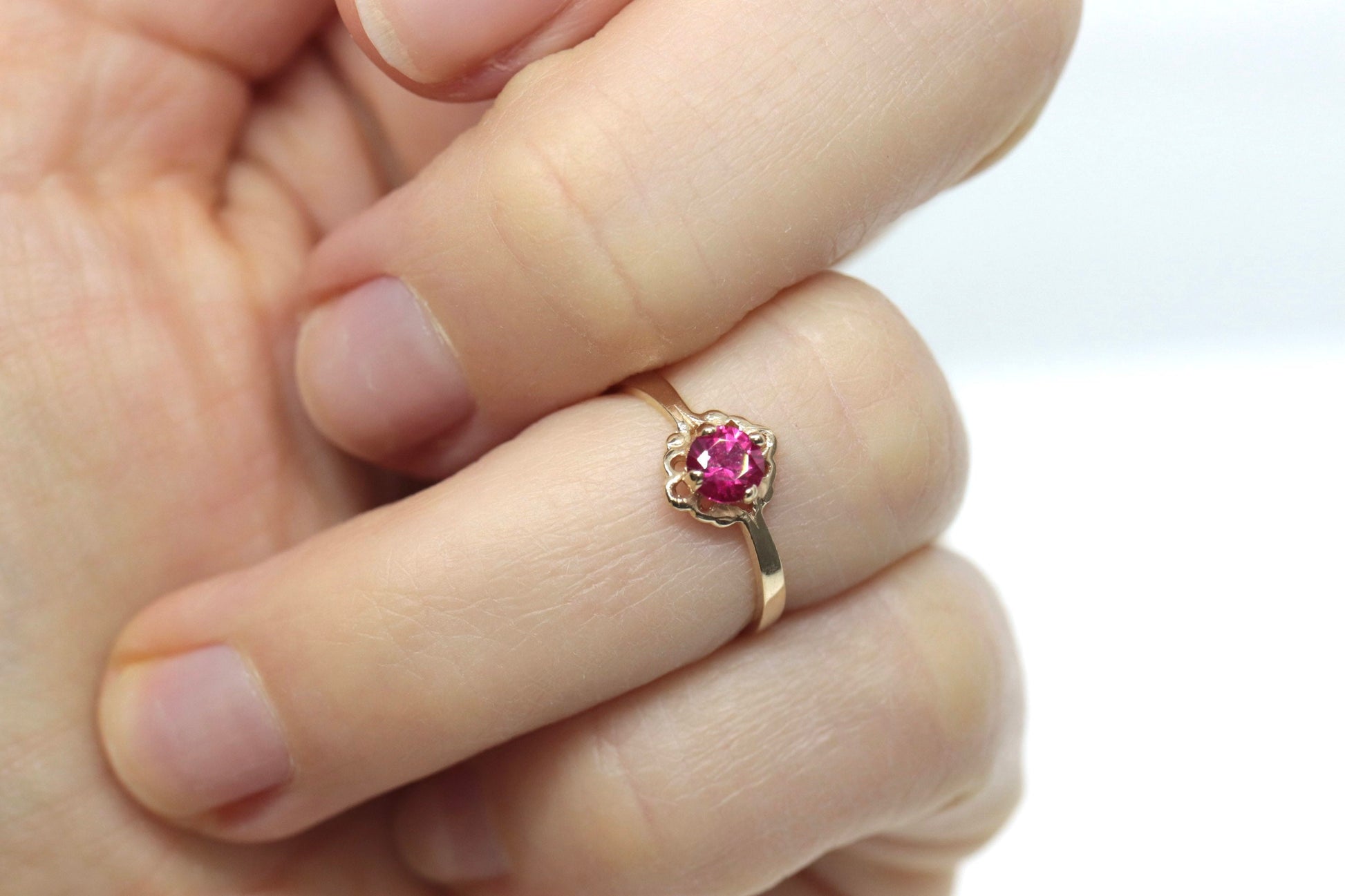 10k Dainty Ruby Ring. 10k RUBY stackable twisted stacked band