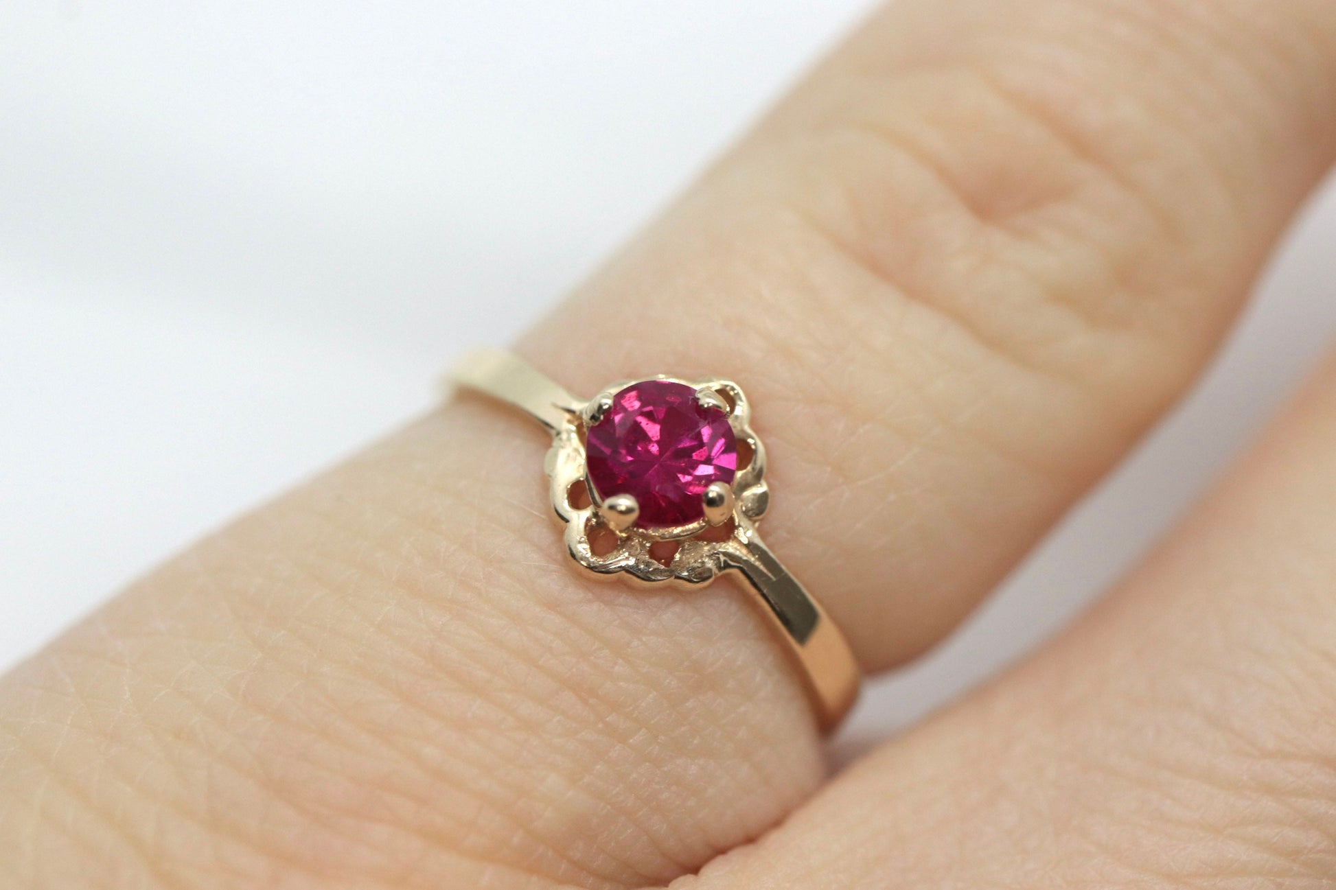 10k Dainty Ruby Ring. 10k RUBY stackable twisted stacked band