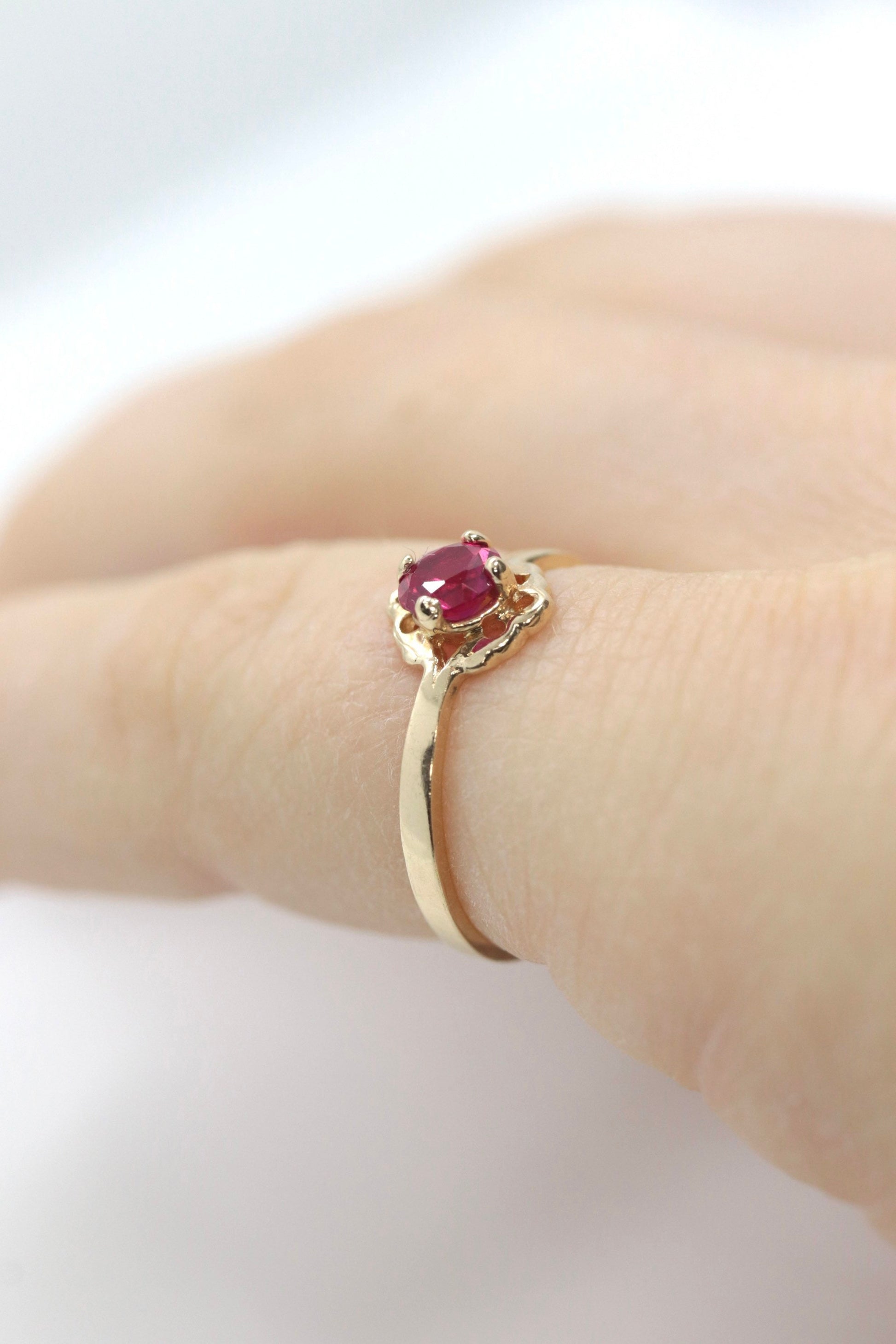 10k Dainty Ruby Ring. 10k RUBY stackable twisted stacked band