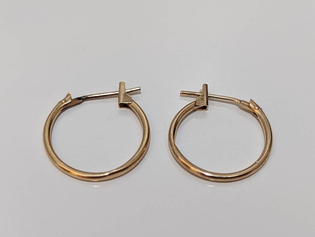 14k Gold HOOP Earrings. 14k Hoop Gloss thin dangle earrings.