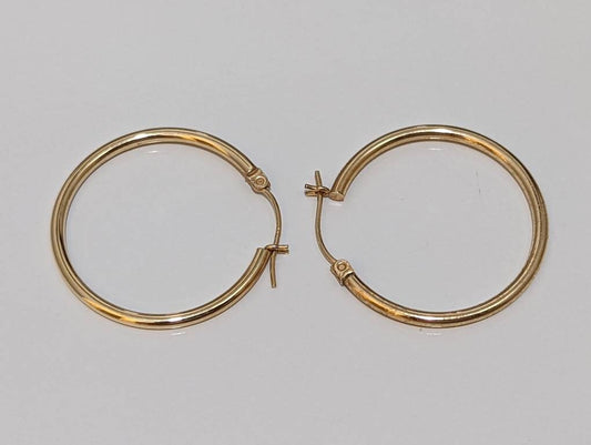 14k Gold HOOP Earrings. 14k Hoop Gloss thin dangle earrings.