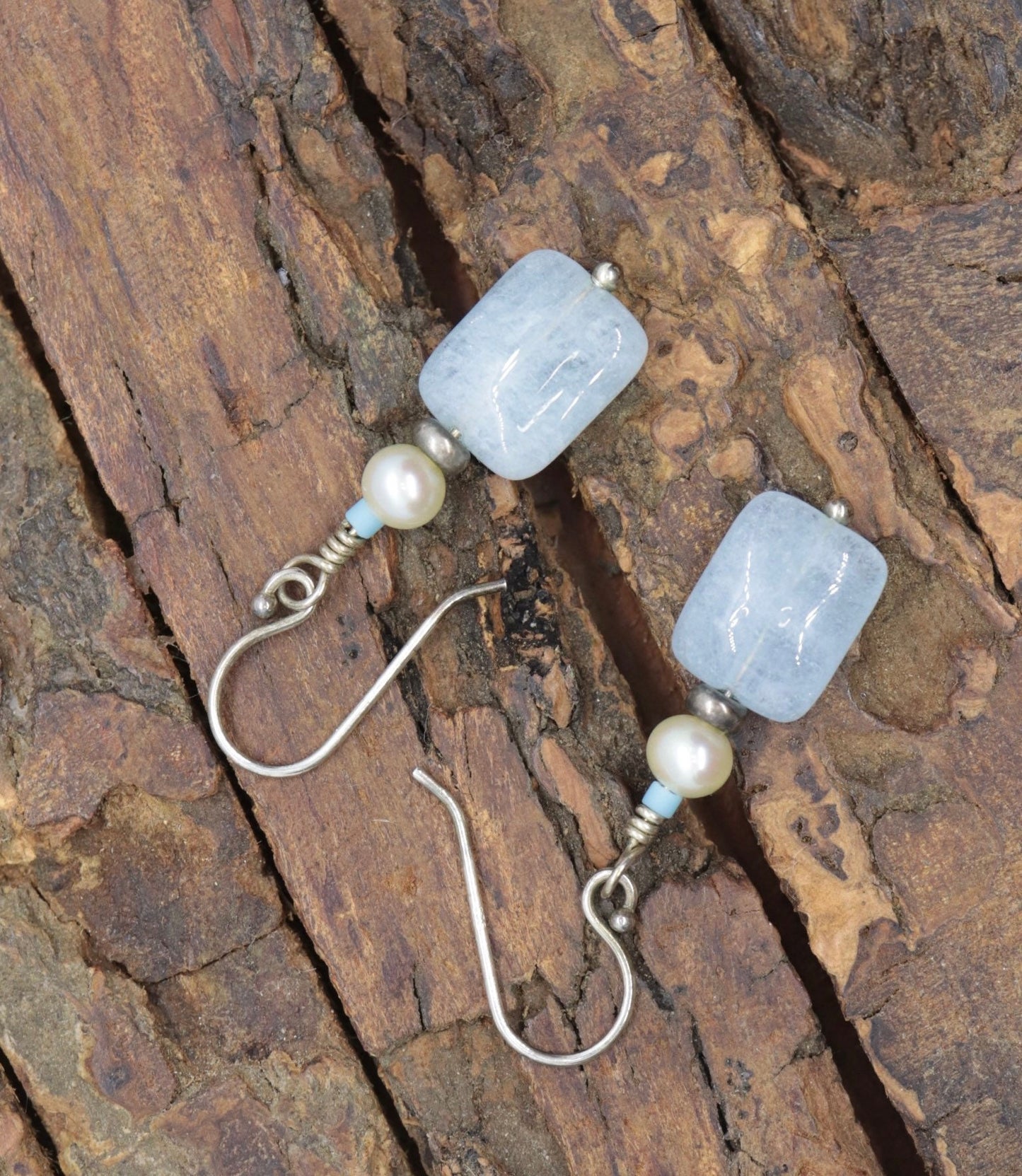 Sterling Silver Aquamarine and Pearl Candy Drop Dangle Earrings. BOHO Dangle earrings st(3/45)