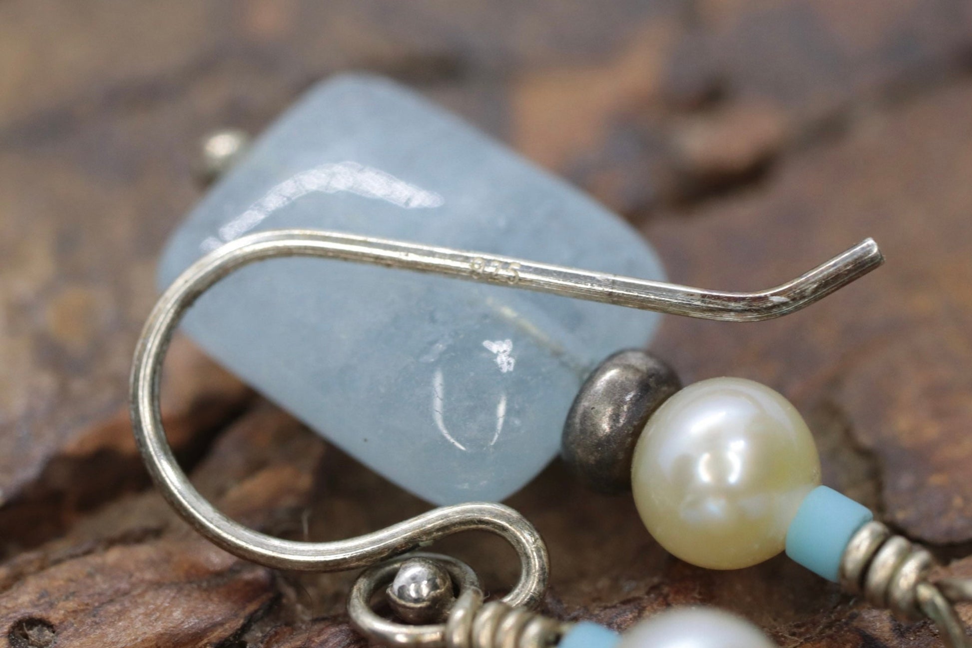 Sterling Silver Aquamarine and Pearl Candy Drop Dangle Earrings. BOHO Dangle earrings st(3/45)