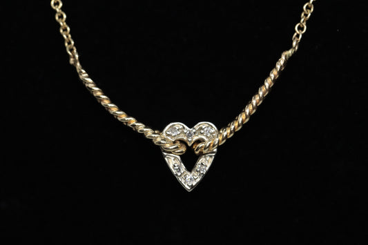 14k Open Heart Diamond Necklace. Suspended Heart Necklace. st(103/50)