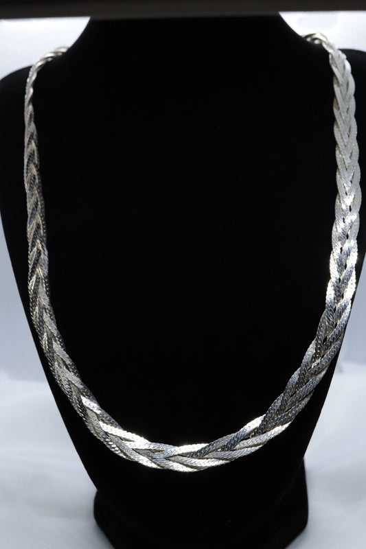 Vintage HEAVY Sterling Silver 925 Braided Herringbone Chain Necklace 10mm and 22in 44.9g st(10/06)