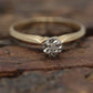 14k Diamond Solitaire. 14k Yellow gold engraved illusion set Daisy diamond ring. st(54/62)