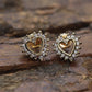 14k Open Heart Yellow Gold Diamond(CZ) Stud earrings. Prong set CZ Halo Earrings