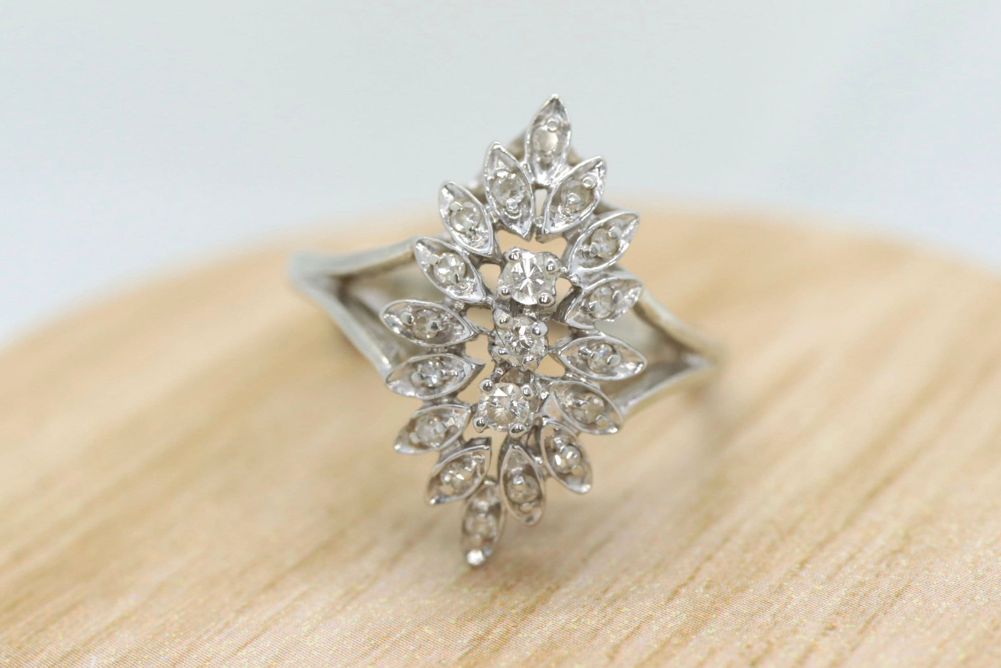 Diamond Cluster Marquise Ring. Diamond Ring. 14k Gold Ring. Multiple Diamond Cluster Marquise Solitaire. SZ 9.25