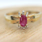 Vintage Ruby HALO Ring. 10k oval Ruby and Diamond Halo ring