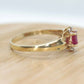 Vintage Ruby HALO Ring. 10k oval Ruby and Diamond Halo ring