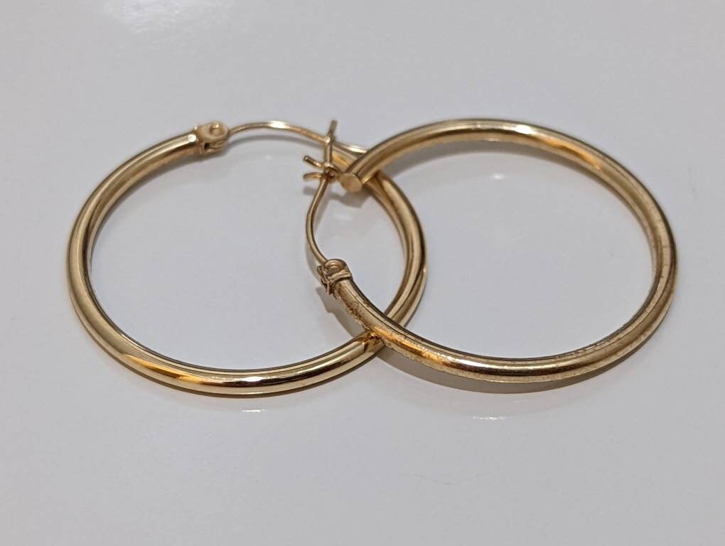 14k Gold HOOP Earrings. 14k Hoop Gloss thin dangle earrings.