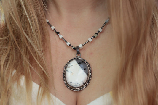 Dendrite Opal Agate Sterling Silver Necklace and Pendant. st(28/75)