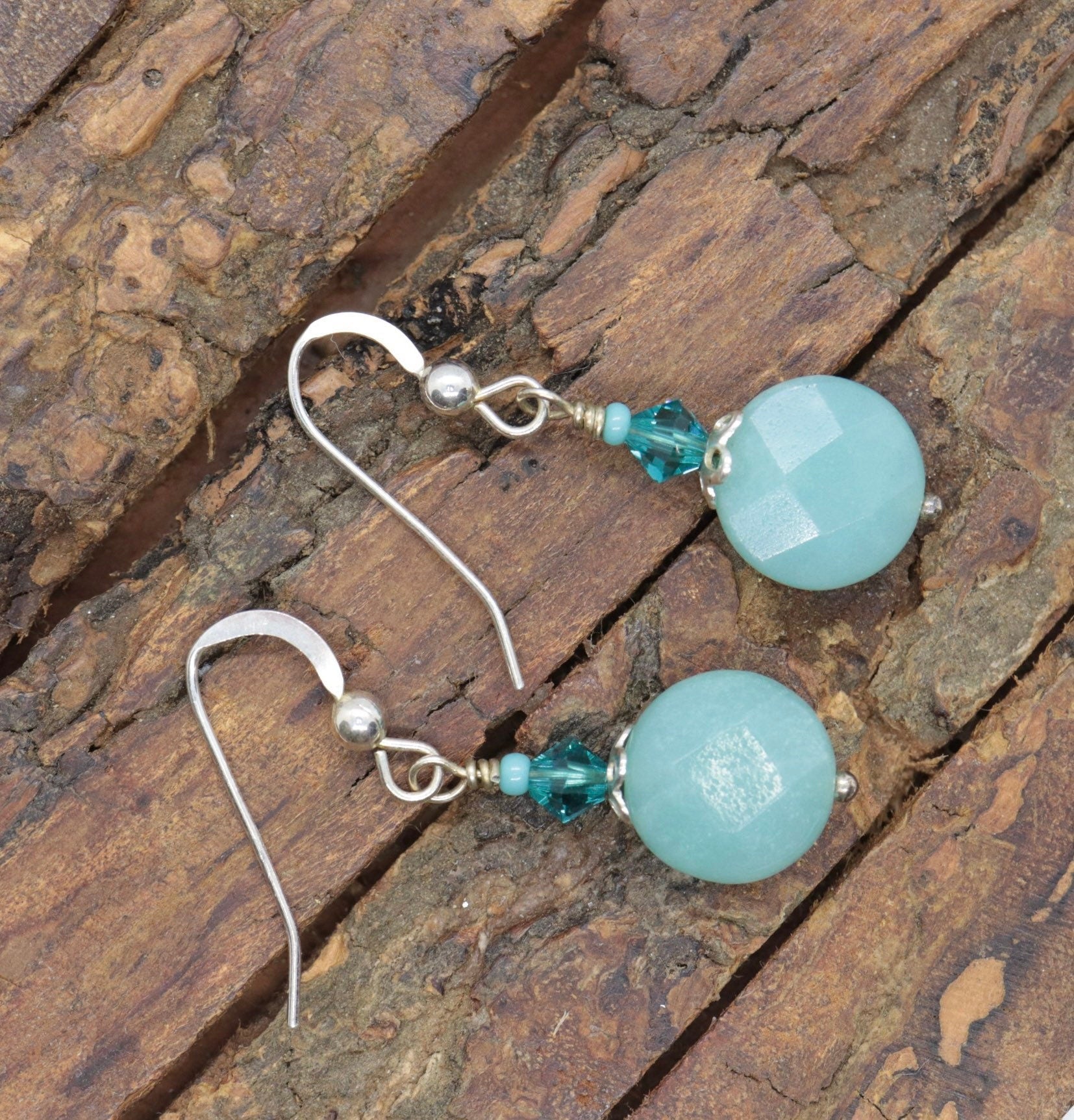 Sterling Silver Amazonite Candy Drop Dangle Earrings. BOHO Dangle earrings st(3/45)