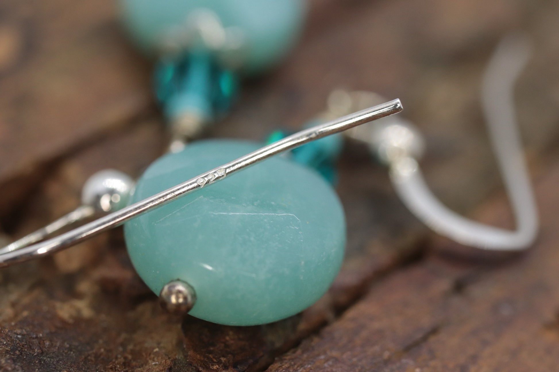 Sterling Silver Amazonite Candy Drop Dangle Earrings. BOHO Dangle earrings st(3/45)