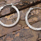 14k White Gold HOOP Earrings. 14k Hoop Textured Engraved thin dangle earrings. st58/65