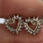 14k Open Heart Yellow Gold Diamond(CZ) Stud earrings. Prong set CZ Halo Earrings