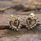 14k Open Heart Yellow Gold Diamond(CZ) Stud earrings. Prong set CZ Halo Earrings