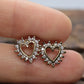 14k Open Heart Yellow Gold Diamond(CZ) Stud earrings. Prong set CZ Halo Earrings
