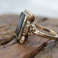 10k ONYX ring. Modern and Slim Picture Frame Rectangle Onyx signet ring. Sz 6.25 stock(149/50)