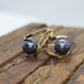14k Black Pearl Hoop Earrings. Double Hoop Freshwater Pearl Earrings. st(46/00)