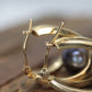 14k Black Pearl Hoop Earrings. Double Hoop Freshwater Pearl Earrings. st(46/00)