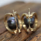 14k Black Pearl Hoop Earrings. Double Hoop Freshwater Pearl Earrings. st(46/00)