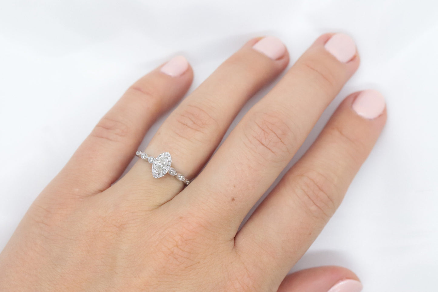 Marquise Diamond Solitaire Halo Ring . 14k White Gold HALO Diamond Petite 0.20ct Engagement Ring st(161/00)