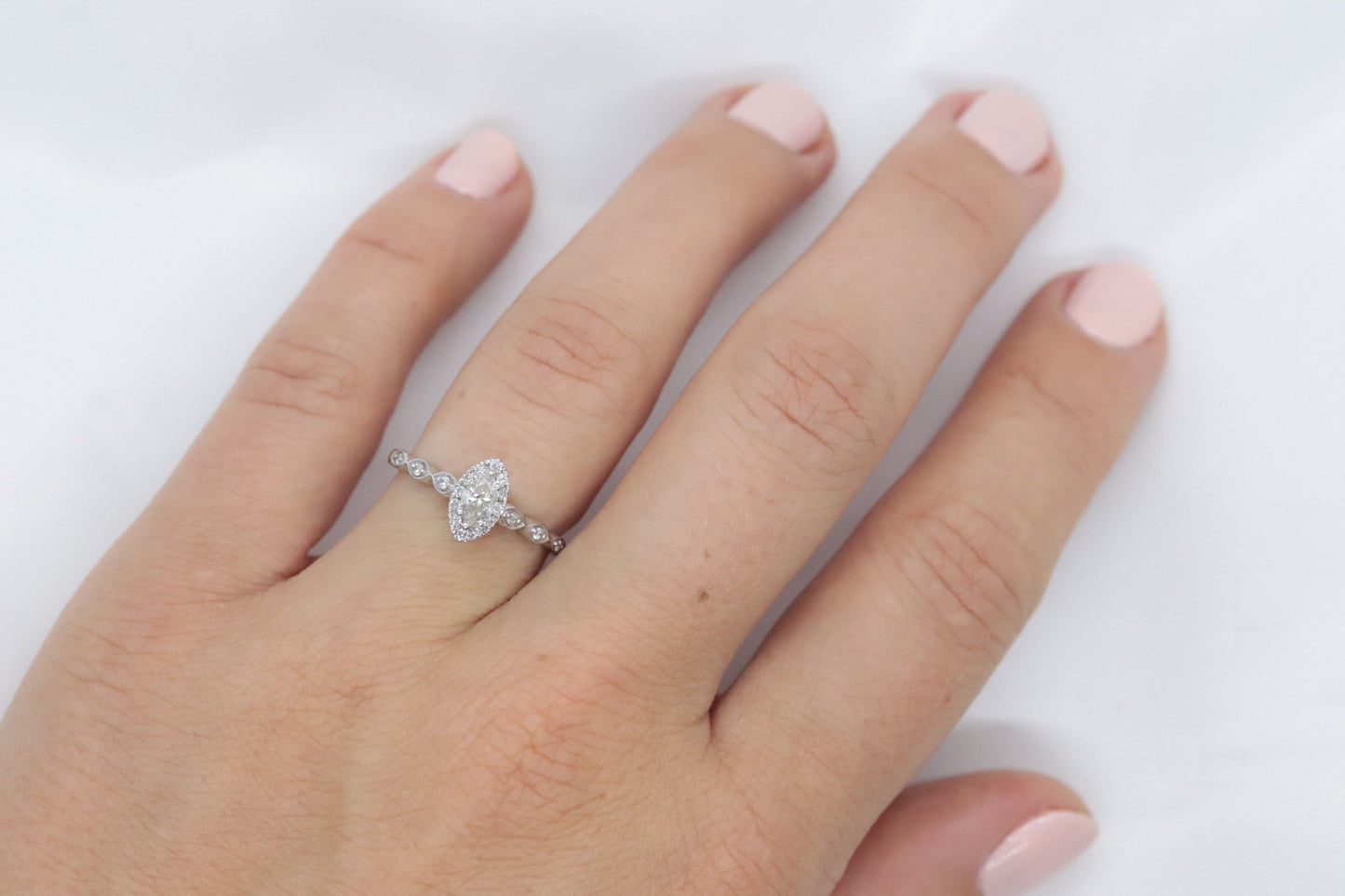 Marquise Diamond Solitaire Halo Ring . 14k White Gold HALO Diamond Petite 0.20ct Engagement Ring st(161/00)