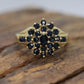 14k Dark Blue Sapphire Cluster ring. Sapphire Halo cluster ring. Size 8 stock(109/25)