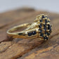 14k Dark Blue Sapphire Cluster ring. Sapphire Halo cluster ring. Size 8 stock(109/25)