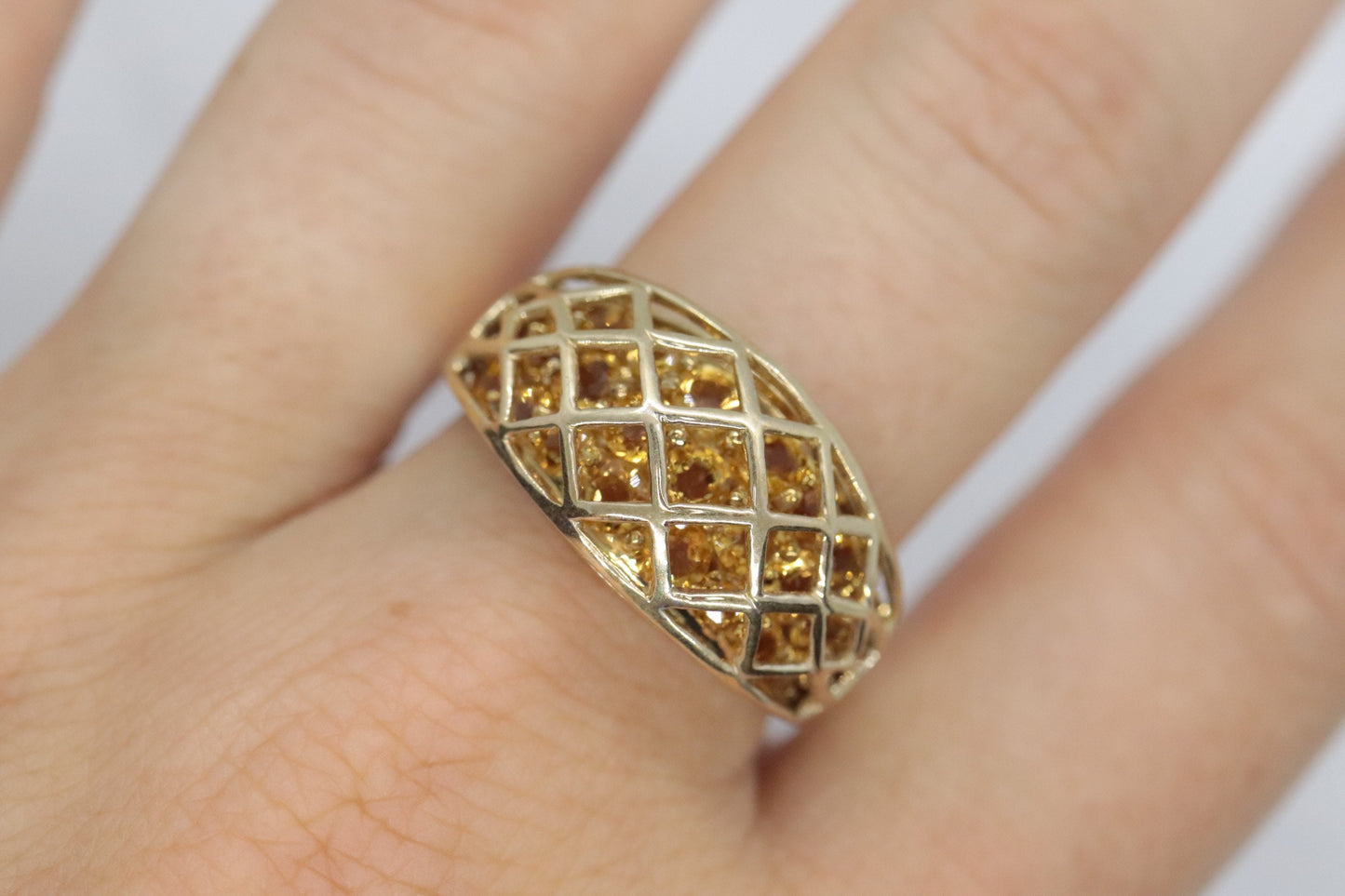 10k Citrine Cluster with Cage band. Citrine cocktail statement ring or Wedding band st(149/50)