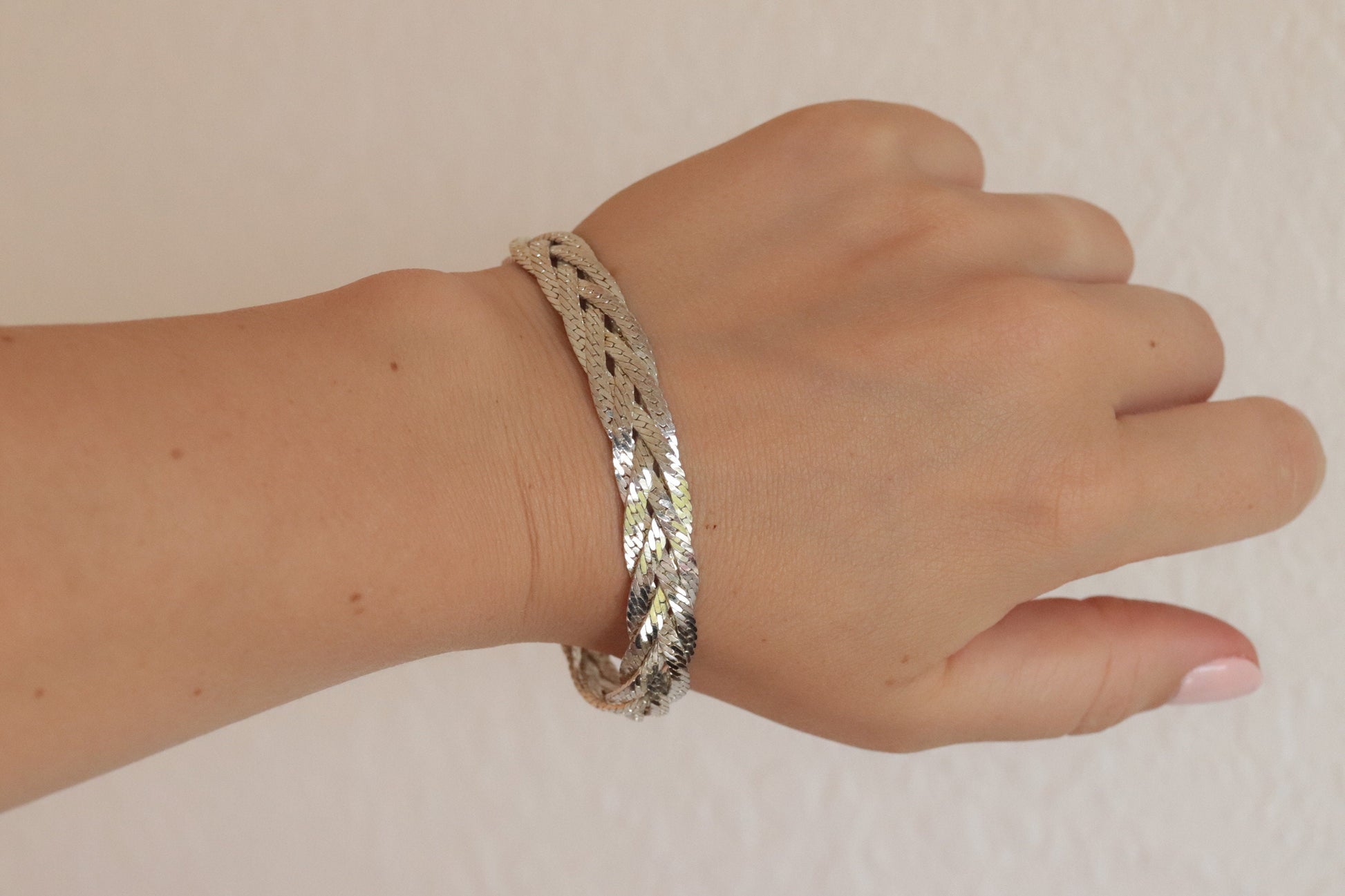 Vintage HEAVY Sterling Silver 925 Braided Herringbone Chain Bracelet 10mm and 22in 13.9g st(10/06)