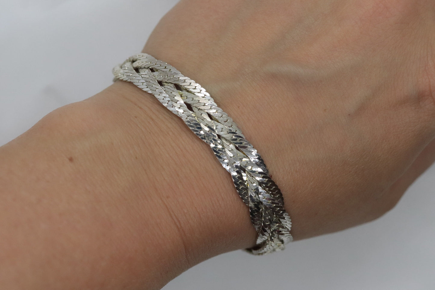 Vintage HEAVY Sterling Silver 925 Braided Herringbone Chain Bracelet 10mm and 22in 13.9g st(10/06)