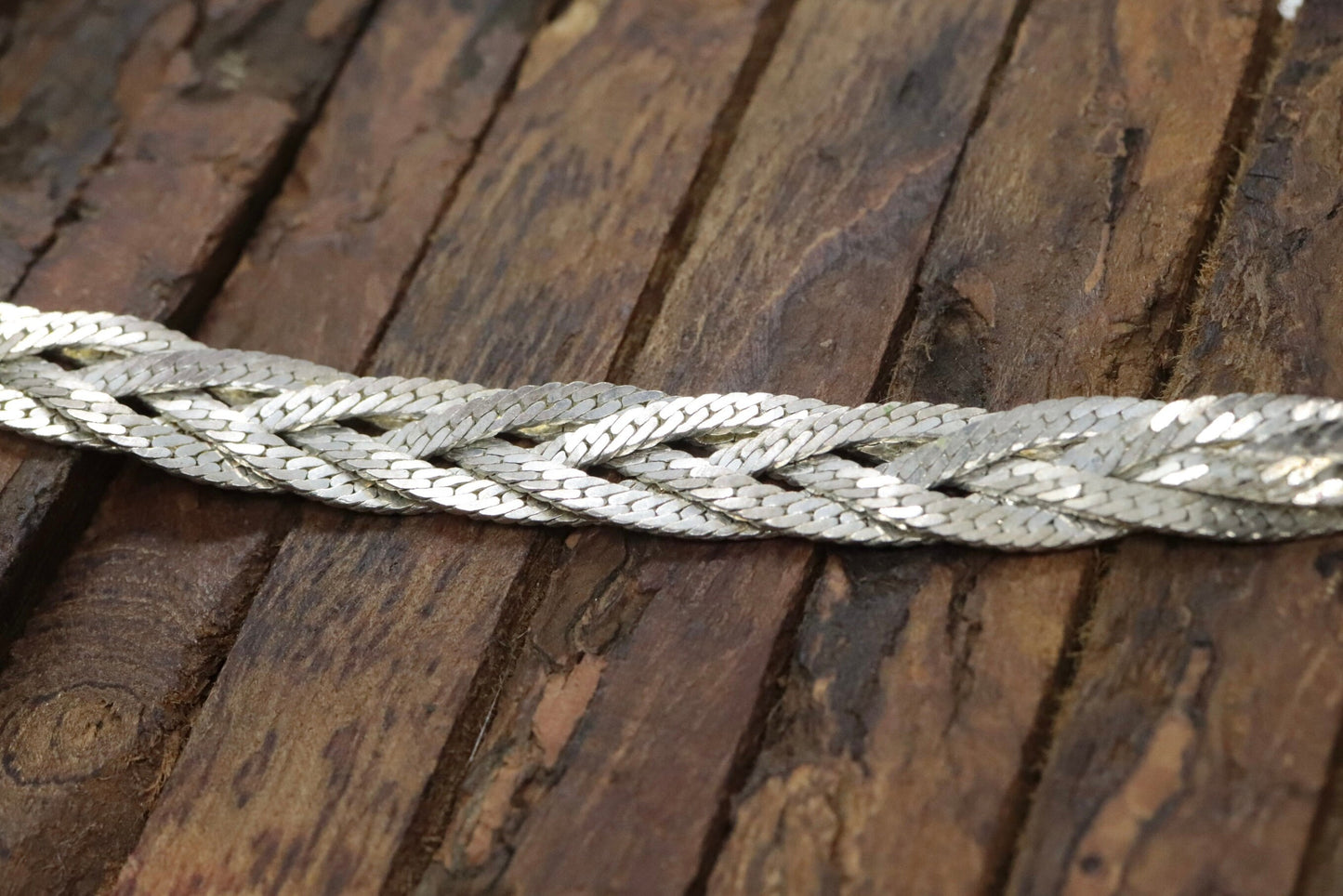 Vintage HEAVY Sterling Silver 925 Braided Herringbone Chain Bracelet 10mm and 22in 13.9g st(10/06)