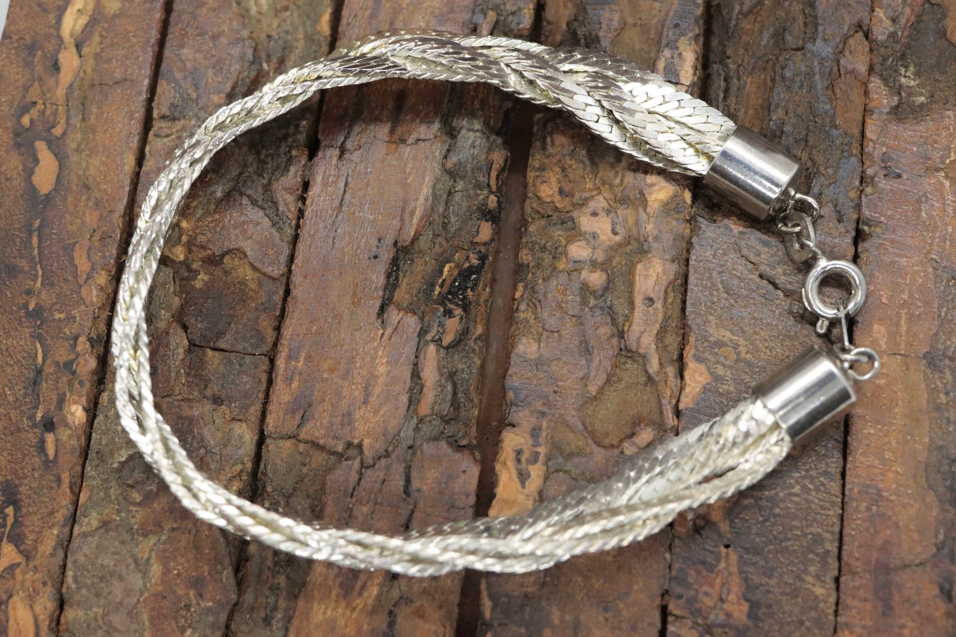 Vintage HEAVY Sterling Silver 925 Braided Herringbone Chain Bracelet 10mm and 22in 13.9g st(10/06)