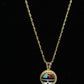 14k Zuni Pendant. Navajo Mop Turquoise Carnelian Inlay in a round canister setting. st(92/00)