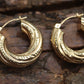 14k Gold Puffed Hollow HOOP Earrings. Textured and Engraved Twisted Design Earrings. st(71/88)