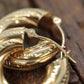 14k Gold Puffed Hollow HOOP Earrings. Textured and Engraved Twisted Design Earrings. st(71/88)