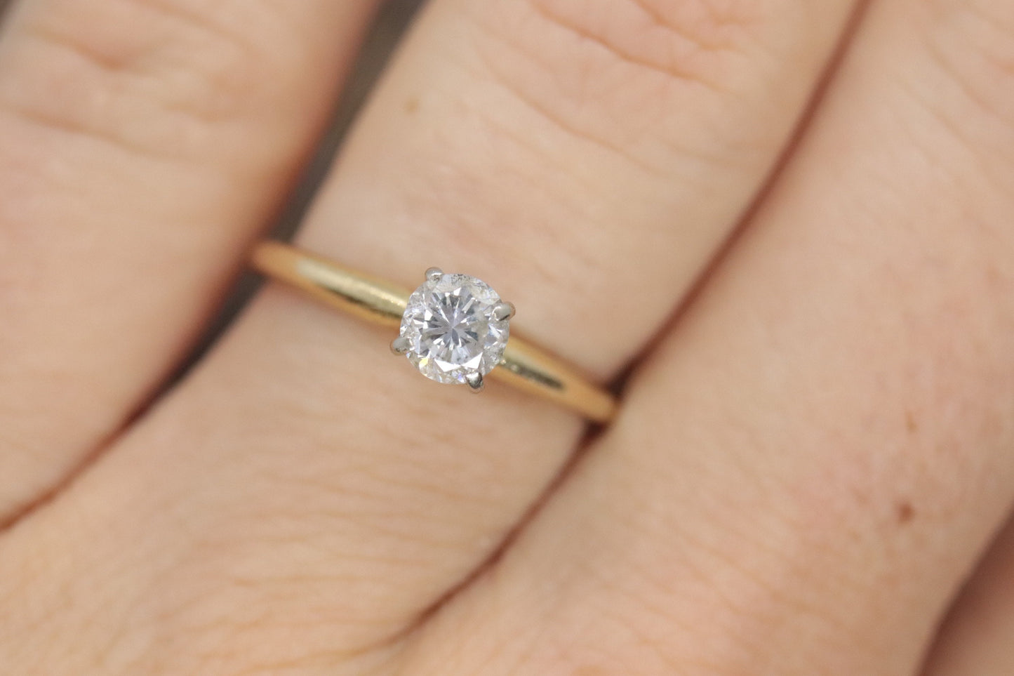 14k Round Diamond Solitaire Ring . Petite 0.28ct Diamond Engagement Ring. ST(195/50)