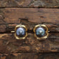 14k Black Pearl Hoop Earrings. Double Hoop Freshwater Pearl Earrings. st(46/00)