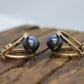 14k Black Pearl Hoop Earrings. Double Hoop Freshwater Pearl Earrings. st(46/00)