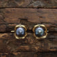 14k Black Pearl Hoop Earrings. Double Hoop Freshwater Pearl Earrings. st(46/00)