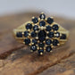 14k Dark Blue Sapphire Cluster ring. Sapphire Halo cluster ring. Size 8 stock(109/25)