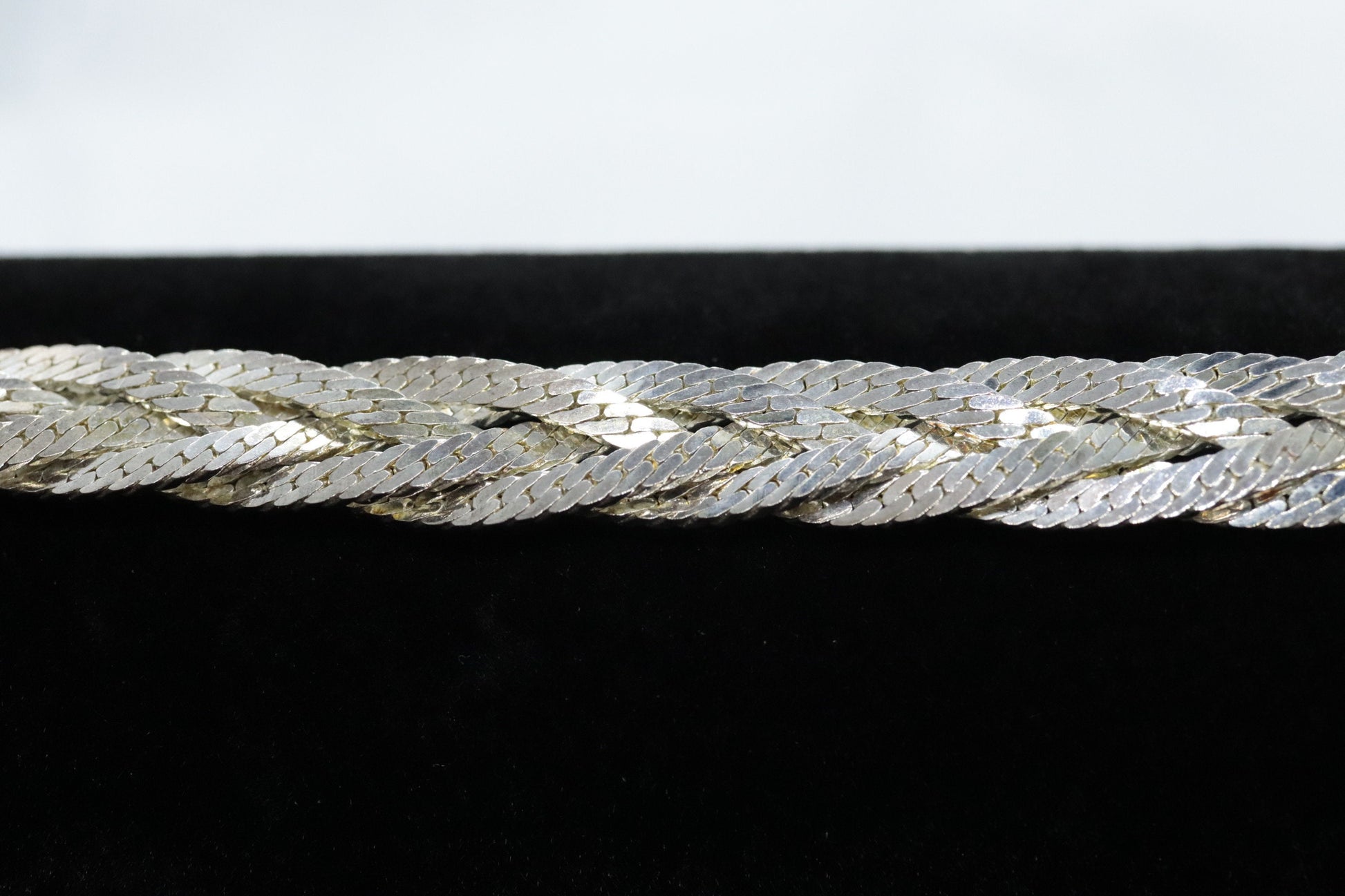 Vintage HEAVY Sterling Silver 925 Braided Herringbone Chain Bracelet 10mm and 22in 13.9g st(10/06)