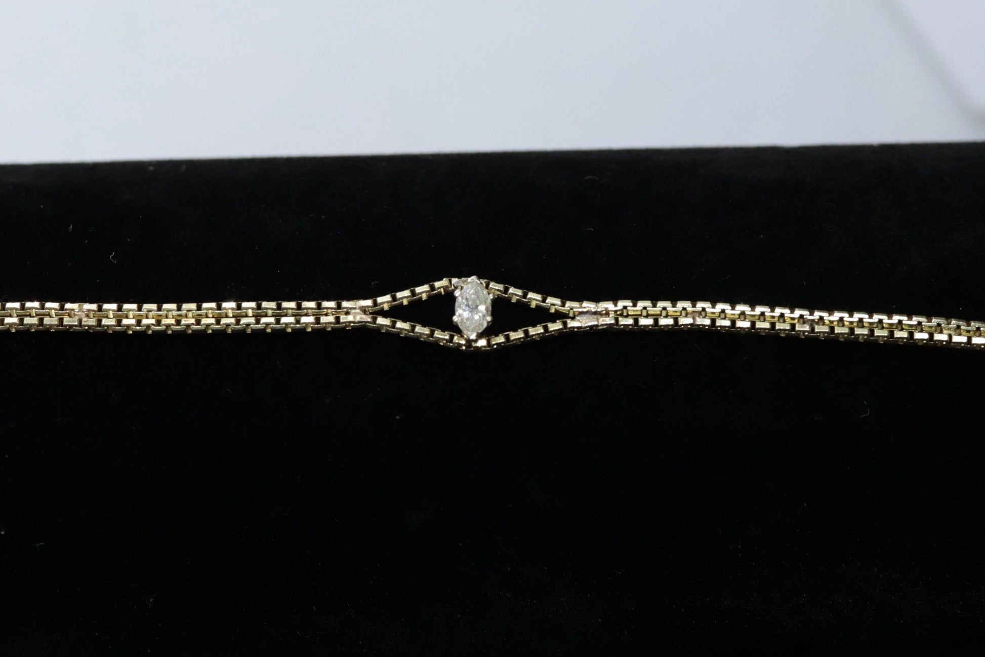 14k Diamond Marquise Solitaire Bracelet. 14k yellow gold snake double chain. One of a kind. st(178/25)