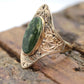 10k Open Flowers Shield and Green Moss Agate ring. Skinny Dainty 10k PSCo Stamped ring. st97/75